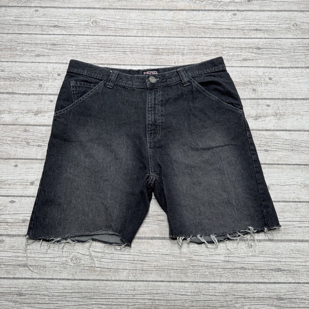 Moto Jeans Shorts Men's 36 Black Faded Denim Cut Off Rugged Grunge Streetwear